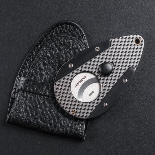 New 1pcs Cigar Cutter, 54 Ring Gauge, Unique Teardrop Shape, 440 Stainless Steel carbon fibre Black With Leather Pouch JF-JL-1
