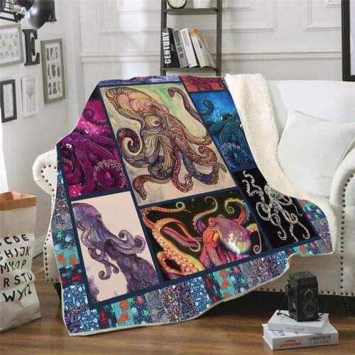 Octopus 3D Printed Plush Fleece Blanket Adult Home Office Washable Casual Kids Sherpa Blanket Drop Shipping