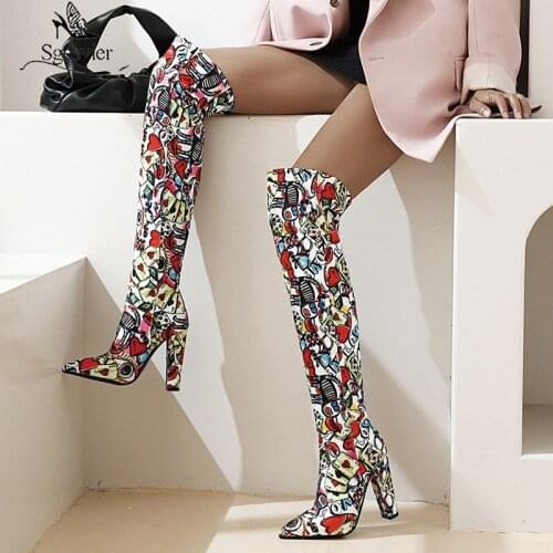 Sgesvier 2021 Large Size 34-43 Women Boots Fashion Classic Cartoon Over The Knee Boots High Heels Keep Warm Winter Boots