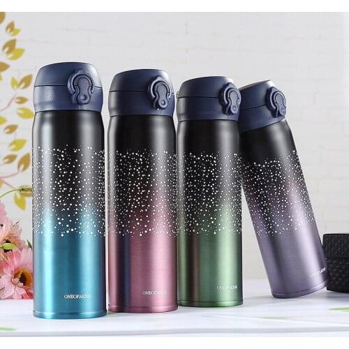Vacuum Flask Thermos Mug Coffee For Tea Stainless Steel Cup Portable Stars Color Gradient Bottle Travel Thermal Mug 350ml/500ml
