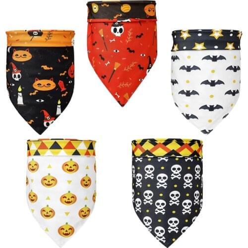 Pet triangle towel Halloween saliva towel double-sided different patterns pet saliva towel pet scarf