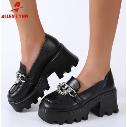 Women casual shoes platform chunky high heels college student slip on office ladies pumps new fashion concise uniform footwear