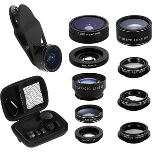 9 in 1 Universal Mobile Phone Lens 0.36 Times Wide-angle + Fisheye + CPL + Sextant Camera Lens