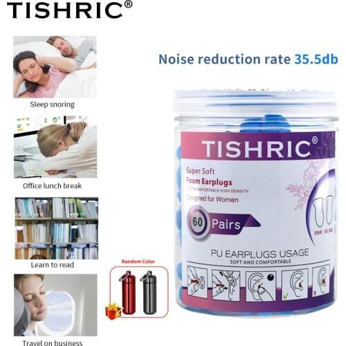 TISHRIC 60 Pairs Women Specific Sleeping Ear Plugs PU Noise Reduction 35.5db Earplugs Antinoise Ear Protection Sponge Earplugs