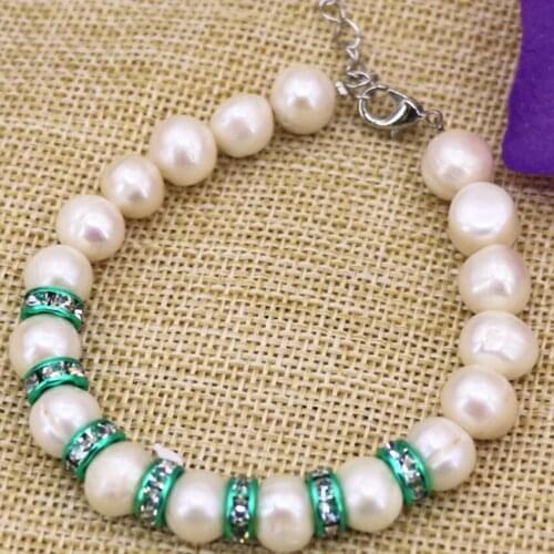 High grade gifts women strand bracelets & bangle natural white pearl nearround 9-10mm beads beaded elegant jewelry 7.5inch B3091