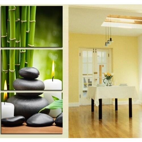 Bamboo Green Picture with SPA Zen Stone Candles Print on Canvas Wall Art for Home Bathroom Living Room Bedroom hallway Drop ship