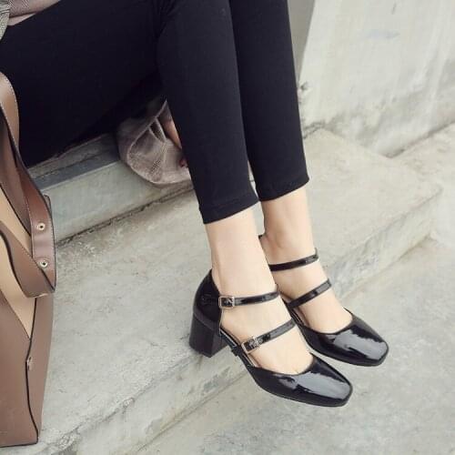 Big Size ladies high heels women shoes woman pumps Baitie Baotou thick heel buckle shoes