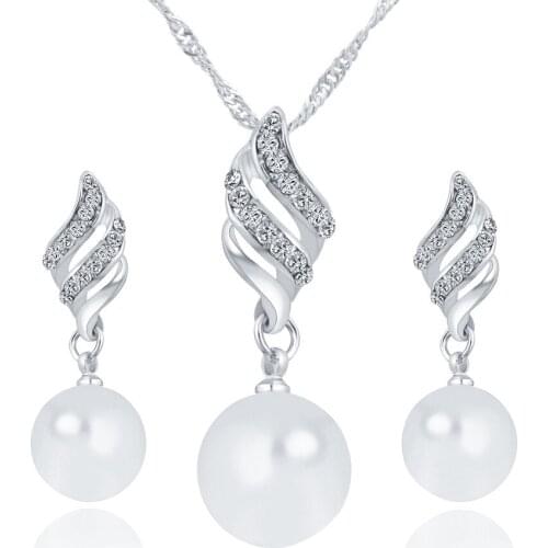 Wedding & Party Jewelry Sets Simulated-Pearl Necklace Bracelet Earrings Women Jewelry Sets Inlay CZ Bride Set Girl & Woman Gift