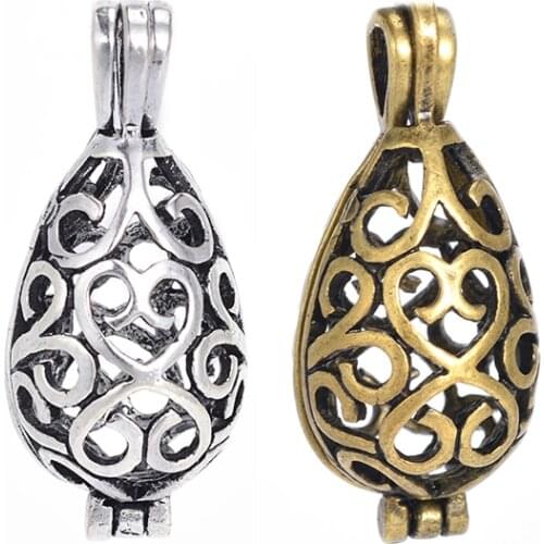 1Pc 15*25mm Teardrop Heart Hollow Lockets Diffuser Pendants For DIY Essential Oil Necklace