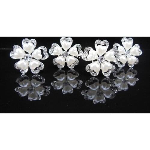 100 Pcs Popular Women Hair Pins Bridal Wedding Crystal Pearl Diamante White Heart Hair Clip Free Shipping