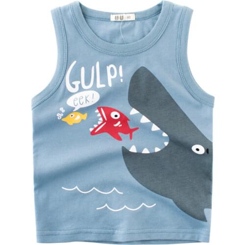 2021 Children Summer Cartoon T-shirt Boy Girl Cotton Sports Vest Dinosaur Shark Print Camisole Kids Casual Vests Outfits 2-10Y