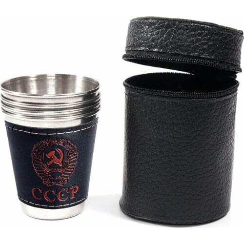 4pcs 170ml Outdoor Travel Cups Set Camping Tableware Stainless Steel Cup with PU Leather Portable Coffee Wine Beer Whisky Cup