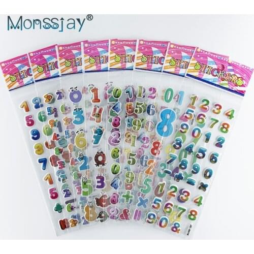 8 Sheets/set 0-9 digital number 3D bubble puffy stickers for boys girls cartoon waterproof DIY sticker decoration learning toy
