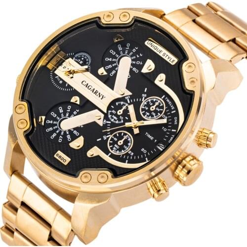 Cagarny Dual Display Luxury Watch Men Sport Quartz Clock Fashion Mens Watches Gold Steel Watch Relogio Masculino Dropshipping