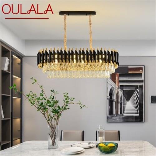 OULALA Black Chandelier Fixtures Postmodern Luxury Crystal Rectangle Pendant Lamp Light Home LED for Living Dining Room