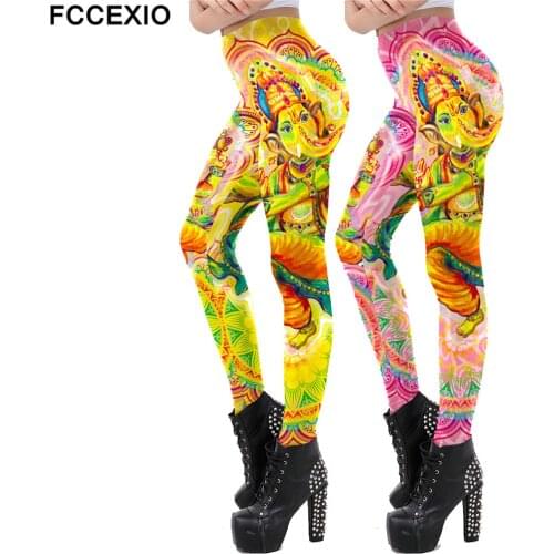 FCCEXIO India GanesaPpunk Leggings For Women Classic Mandala Printing Fitness Leggins Elastic Digital Printed Workout Legins