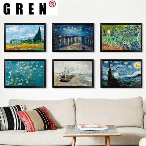 GREN Elegant Poetry Night Starry Sky Van Gogh Famous Artist Wall Art Print Poster Wall Picture Canvas Painting Sofa Home Decor