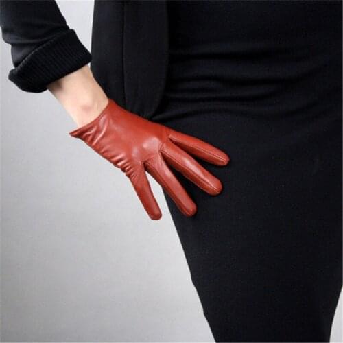 Genuine Leather Pure Sheepskin Ultra Short Caramel Light Brown Clay Brown European Version Of Slim Cut Female Gloves WZP27