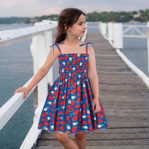 Strawberry Print Sling Dresses Kids Girls Sleeveless Sundress Strap Summer Beach Dresses Casual Dress Clothes Vestidos De Verano