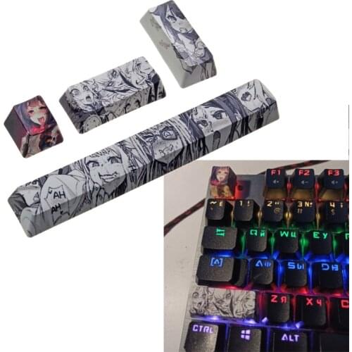 4Pcs Japanese Anime PBT Space Keycaps Ahegao 6.25U ESC Spacebar Keyboard 667C