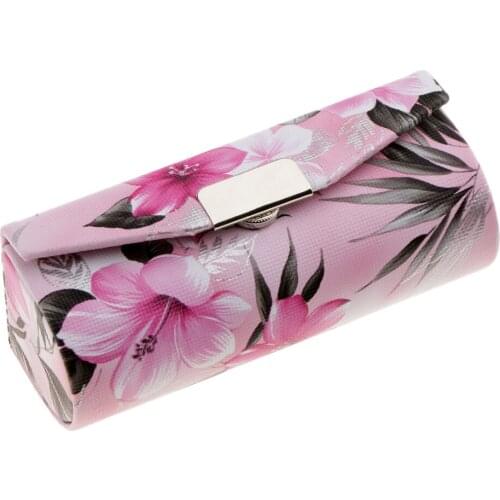 Leather Lipstick Lip Gloss Case Storage Box Makeup Balm Holder with Mirror Light Pink