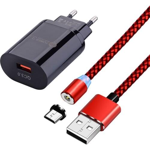 Magnetic Micro usb Cable QC 3.0 fast Charger adapter For Samsung Galaxy J3 J5 2016 J7 Prime J8 A6 for Huawei Y5 Y6 2018 Y7 2019