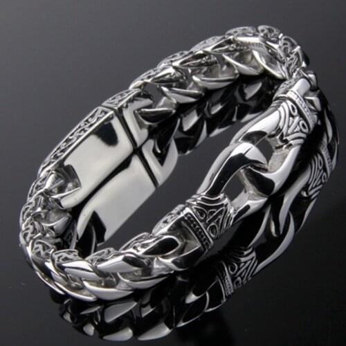 Mens Fashion High Quality Metal Chain Bracelet Retro Totem Punk Motorcycle Bracelet