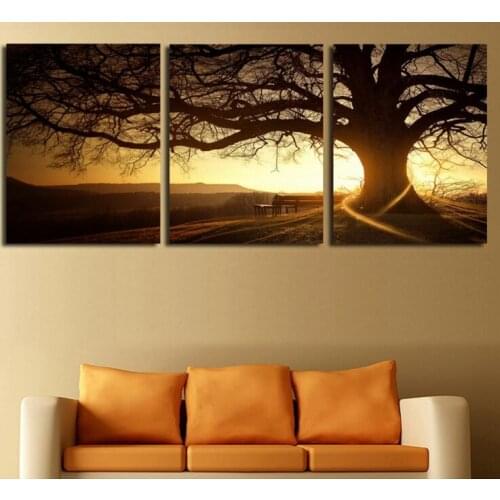 HD Printed 3 Panel Modern Tree Cuadros Sunset Canvas Wall Art Hanging Picture Home Decor Landscape Painting No Framed Poster