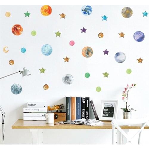 Outer space solar system wall stickers home decor planets earth sun saturn mars star wall decals living room bedroom mural art