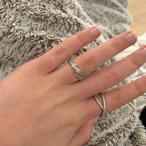 New Arrival silver color open size ring for fashion girls delicate flash lightning shape adjustable midi finger ring promotion