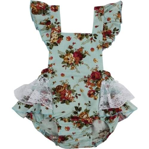 New Floral design Girl Toddler cotton linen baby rompers cute lace ruffle romper girls summer style clothing,baby girl romper