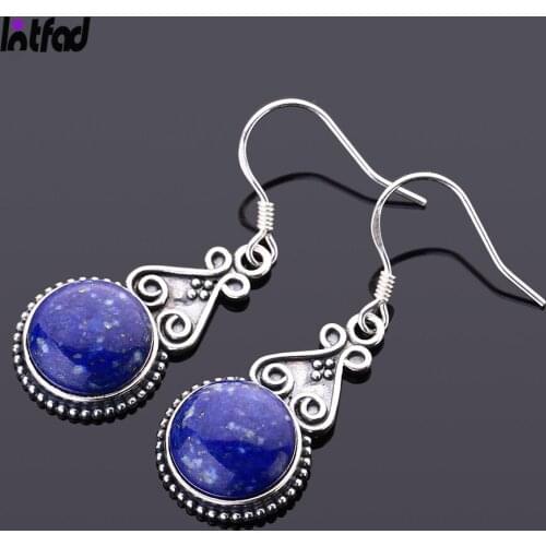 S925 Sterling Silver Drop Earring 10MM Round Lapis Lazuli Blue Pendant Earrings Engagement Wedding Women Fine Jewelri