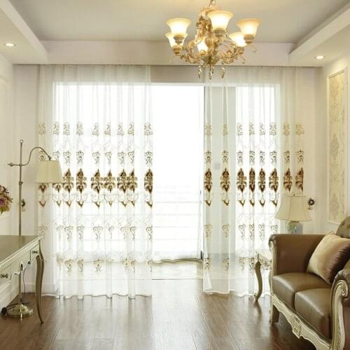 European Style Curtains for Living Room and Bedroom Embroidered Tulle Curtains Two-color Optional Curtains Tulle Customized