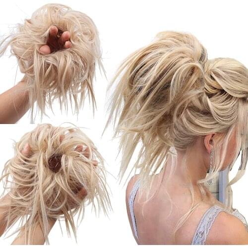 Synthetic Messy Chignon Donut Gary Brown Color Hair Bun Pad Elastic Hair Rope Rubber Band Hair Extensions