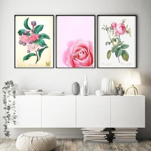 Modern Flower Canvas Oil Painting Art Poster Minimalist Pink Rose Wall Painting and Printmaking Home Decor Bedroom Living Room