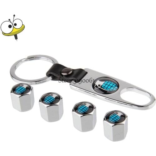 Car Styling Tire Valve Stems Caps Stainless Steel Wheel With Mini Wrench Keychain For Volvo XC90 S60 Subaru Ford Mustang Suzuki