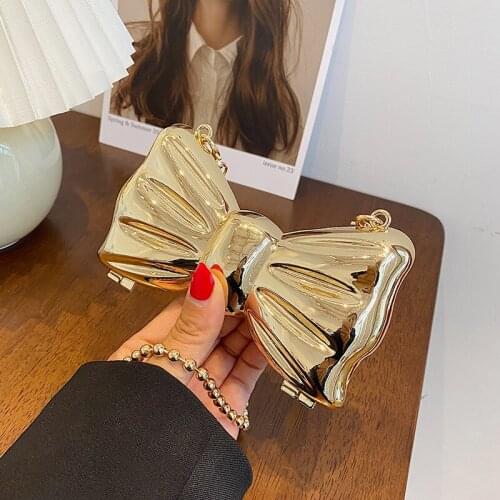 Metal Mini Bow Crossbody Bags For Women Fashion Silver Gold Shoulder Bag Women Bags Clutch Bag Lipstick Purses Coin Bags New