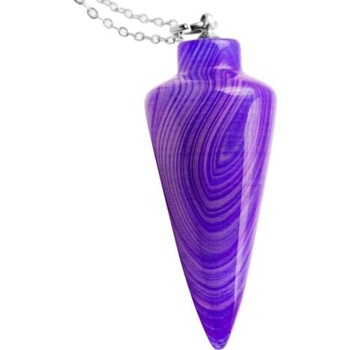 SUNYIK Purple Striped Agate Gem Stone Chakra Healing Wicca Metaphysics Dowsing Pendulum With Chain