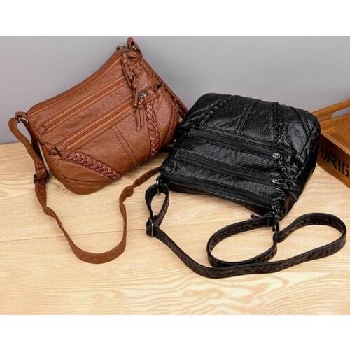Vintage Womens Bag Soft PU Leather Pure Color Crossbody Messenger Shoulder Bags for Women Casual Ladies Shopper Handbags