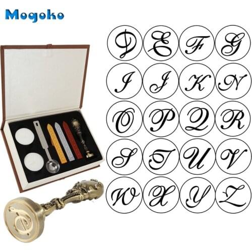Mogoko Wax Seal Stamp A-Z Vintage Brass Antique Alphabet Initial Letter Sealing Wax Stamp Set Retro Seal Stamps Maker Gift Box