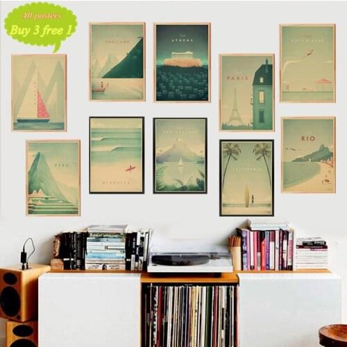 World Famous Architecture Vintage Kraft Paper Poster Decorative Painting Paper Posters Wall Sticker