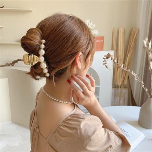 Korean pearl clip hairpin hair accessories female tide net red high-end temperament hair clip headdress Alloy Hair Claws