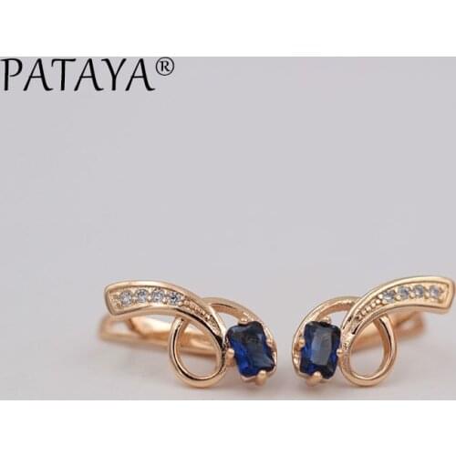 PATAYA New 585 Rose Gold Long Earrings Square Blue Natural Zircon Crystal Drop Earrings Ethnic Jewelry Tassel Green Earrings