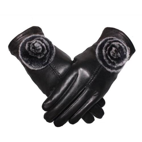 Female Genuine Leather Sheepskin Butterfly Knotl Gloves Real Fur Leather Women Mittens Lady Winter Thick Warm Driving Glove G200