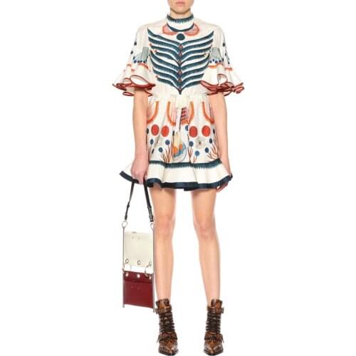 Brand fashion 2020 Summer Dress Women Runway fish tail Designer Print Flare Sleeve Ruffle mini Party dress