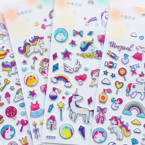 1 Sheet Rainbow Unicorn Bling EVA Bubble Kids Puzzle Scene Decorative Sticker Notebook Computer decor