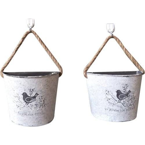 2pcs Rustic Metal Wall Flowerpot Garden Decoration Flower Pot Bucket Home Wall Garden Hanging Decoration
