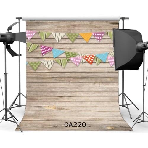 5x7ft Photography Backdrop Hanging Flags Nostalgia Stripe Wooden Floor Toddlers Birthday Portraits Background