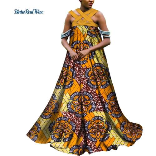 African Print Dresses for Women Bazin Riche African Clothes Cross Strap Long Tutu Evening Dress Dashiki African Clothing WY3651