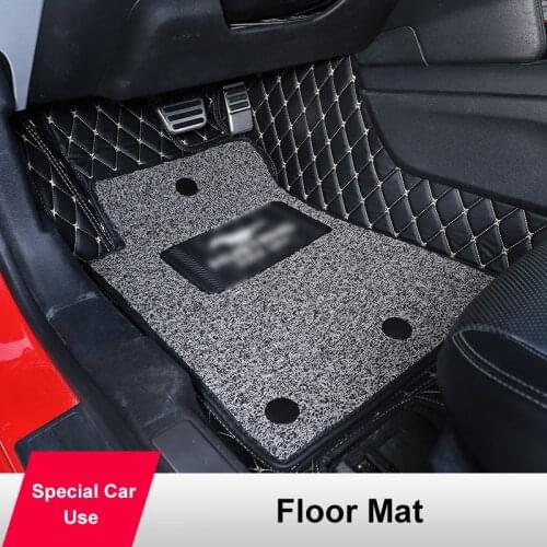 QHCP Car Floor Mats Rug Microfiber Leather Wire Mat Foot Pad Detachable Black Red Rugs For Ford Mustang 2015 2016 2017 2018 2019